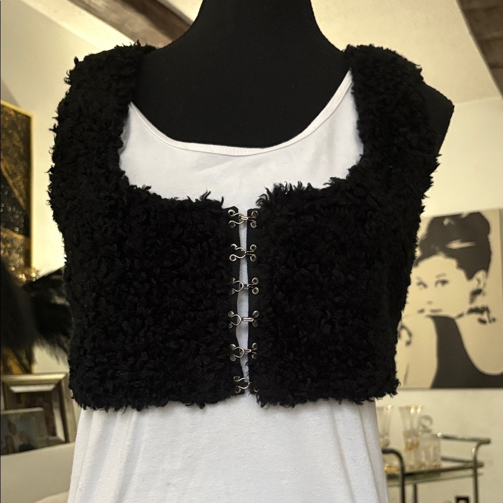 Black faux shearling corset style Vest